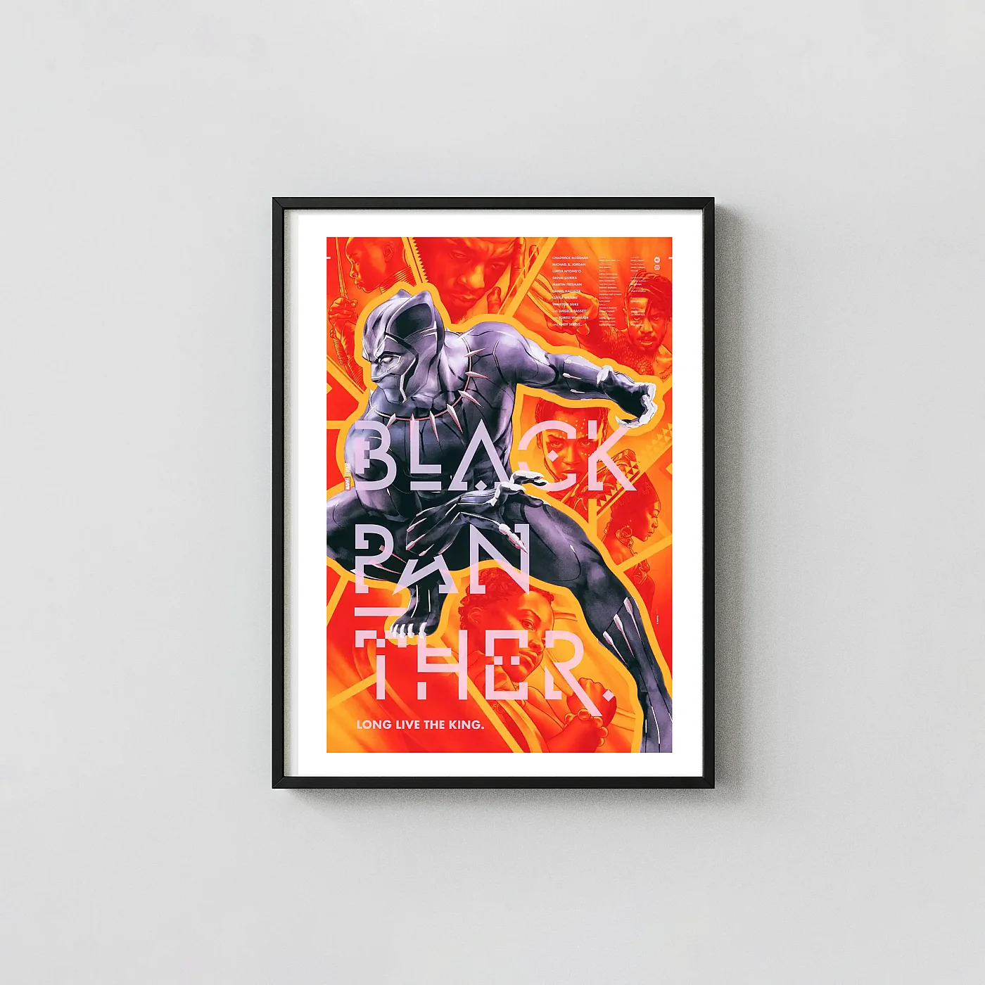 Black Panther Martin Ansin Mondo Art Poster | Long Live The King Marvel Black Panther Movie Posters xe2x80x93 Portrait Frame Wall Art Mockup | MerchFuse