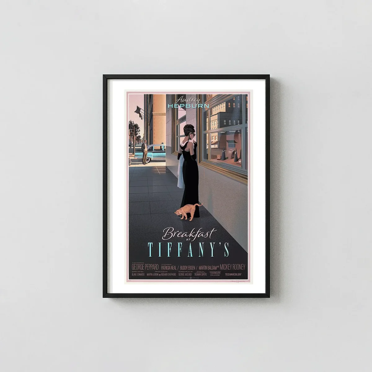 Laurent Durieux 'Breakfast at Tiffany's' Mondo Poster | Holly Golightly Action & Adventure Movie Posters xe2x80x93 Portrait Frame Wall Art Mockup | MerchFuse
