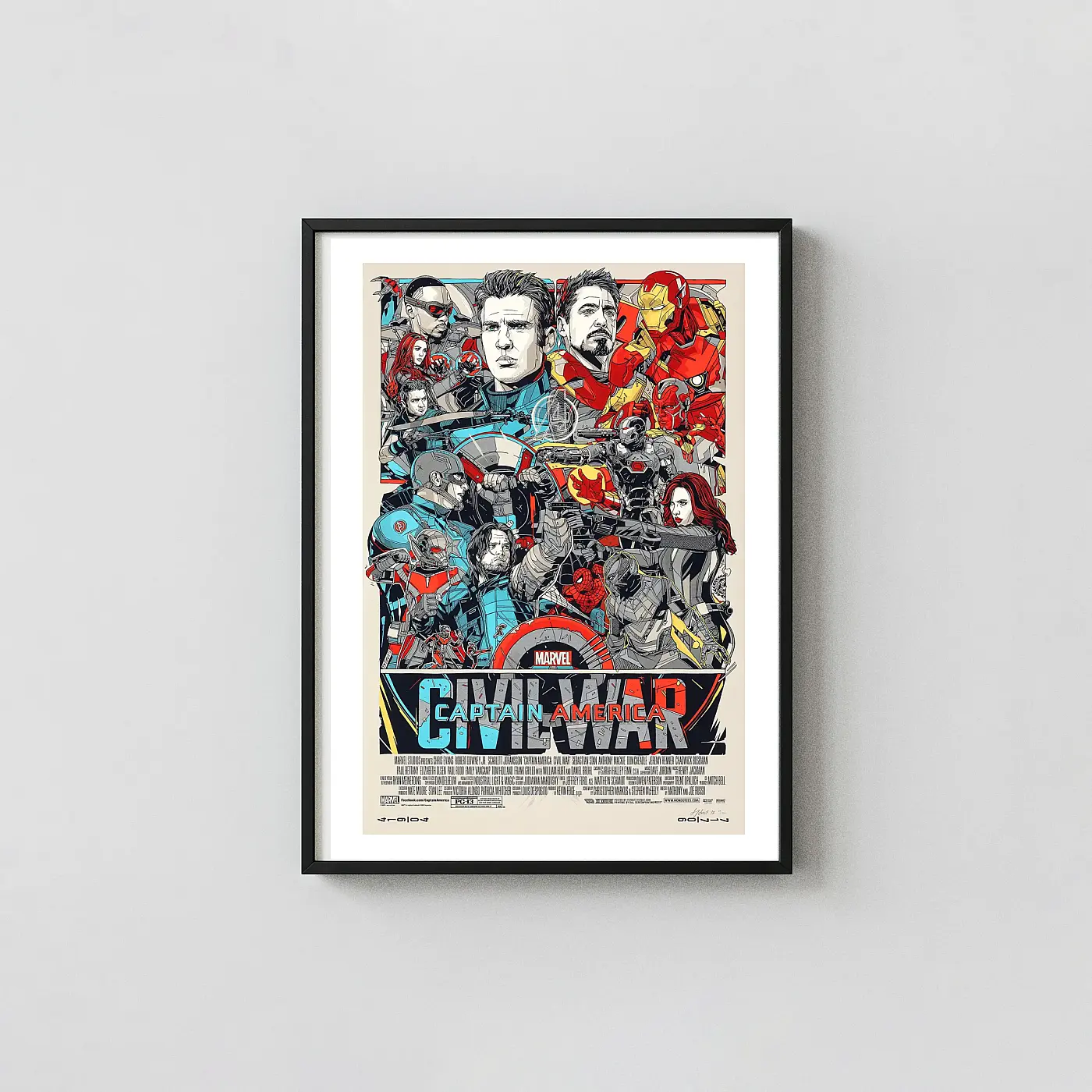 Captain America: Civil War Tyler Stout Mondo Art Poster Print (Limited Edition Style) Captain America: Civil War Tyler Stout Mondo Art Poster Print (Limited Edition Style) Movie Posters Xe2X80X93 Portrait Frame Wall Art Mockup | Merchfuse