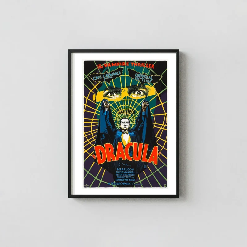 Dracula (1931) Mondo Poster by Fran Cavil | Bela Lugosi Vampire Thriller Horror Movies Posters xe2x80x93 Portrait Frame Wall Art Mockup | MerchFuse
