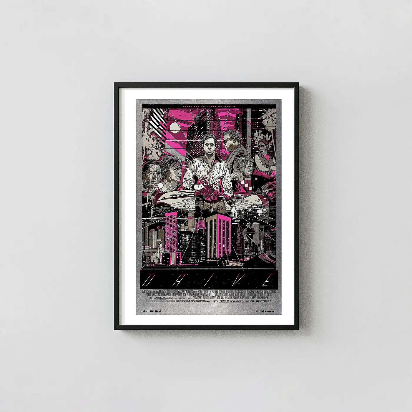 Drive Mondo Poster By Tyler Stout - Neon Pink Variant Film Art Print Drive Mondo Poster By Tyler Stout - Neon Pink Variant Film Movie Posters Xe2X80X93 Portrait Frame Wall Art Mockup | Merchfuse