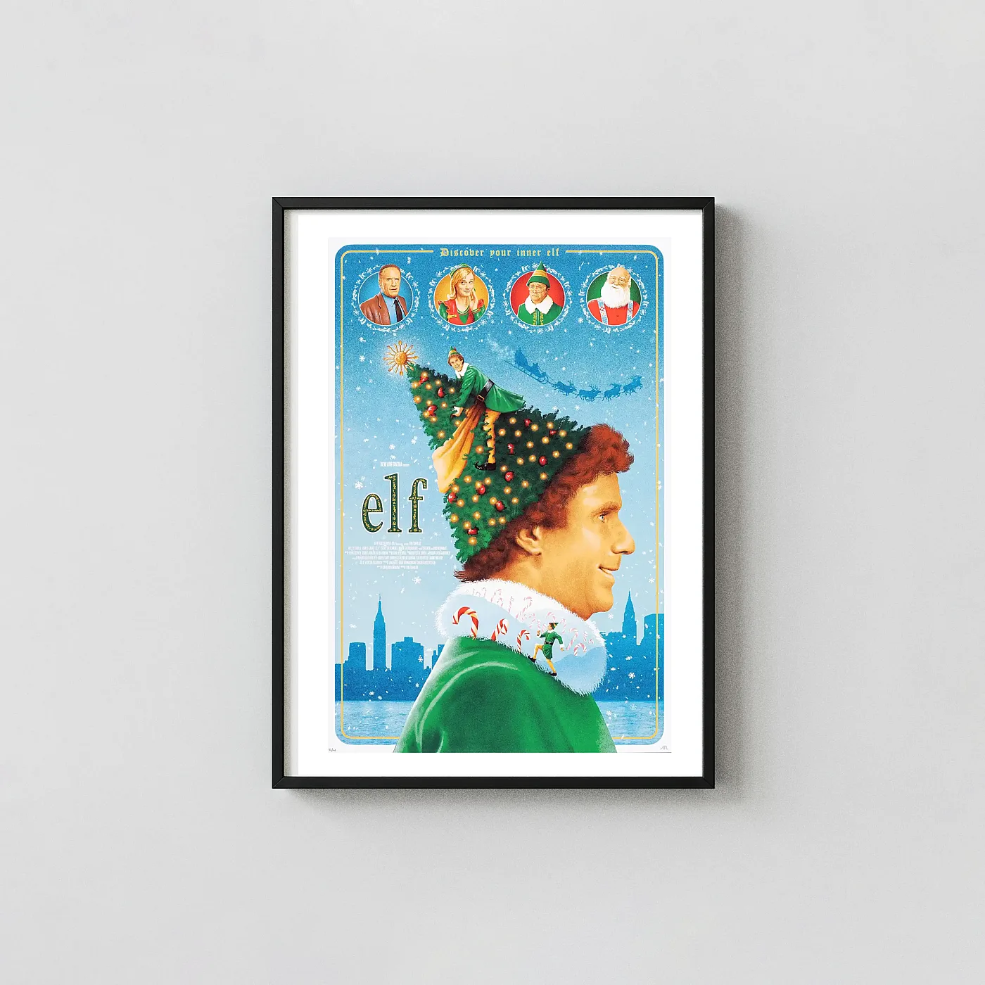 Elf Movie Poster (Adam Rabalais Art) | Will Ferrell Buddy the Elf Christmas Decor Movie Posters xe2x80x93 Portrait Frame Wall Art Mockup | MerchFuse
