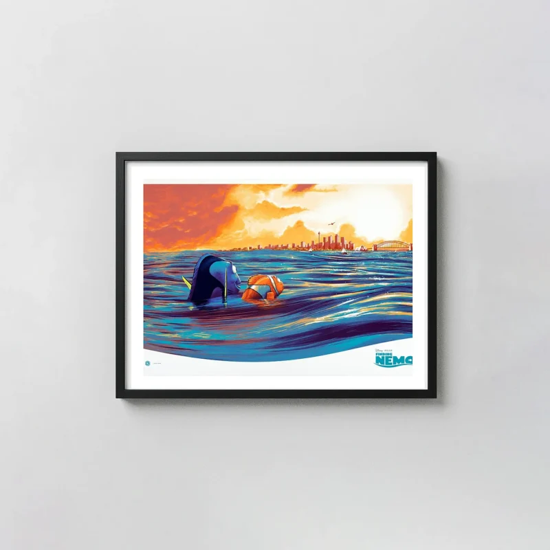Finding Nemo Mondo Poster - Dory & Nemo at Sydney Harbour Sunset Art Print