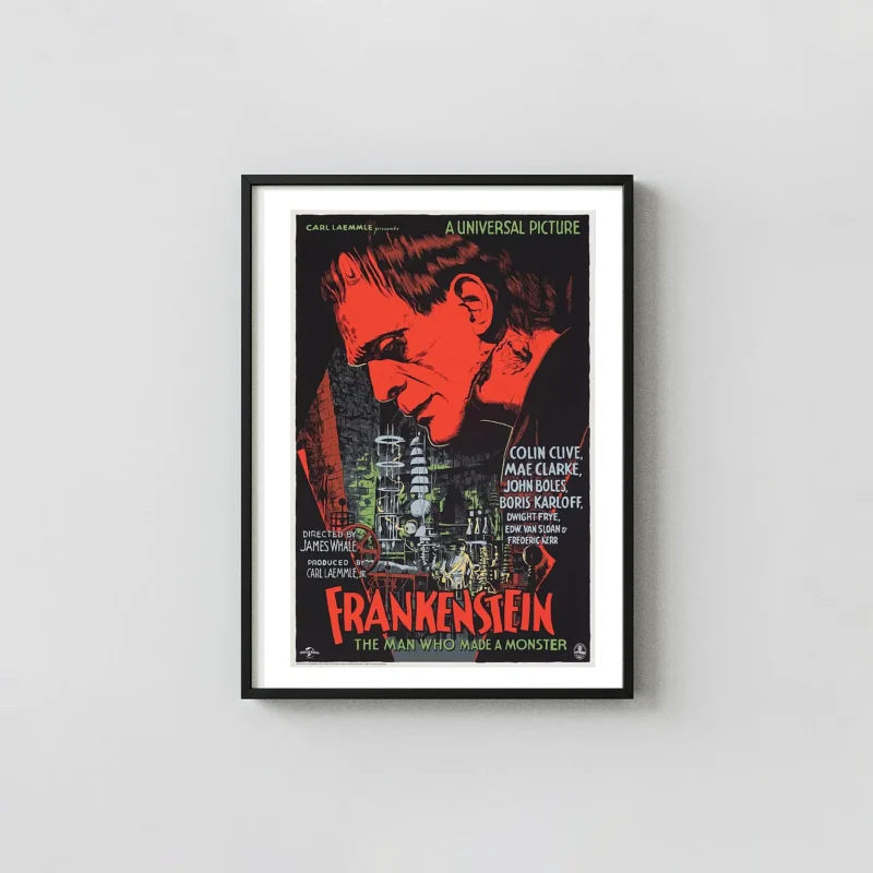 Frankenstein (1931) Mondo Edition Movie Poster | Boris Karloff Universal Horror Horror Movies Posters xe2x80x93 Portrait Frame Wall Art Mockup | MerchFuse