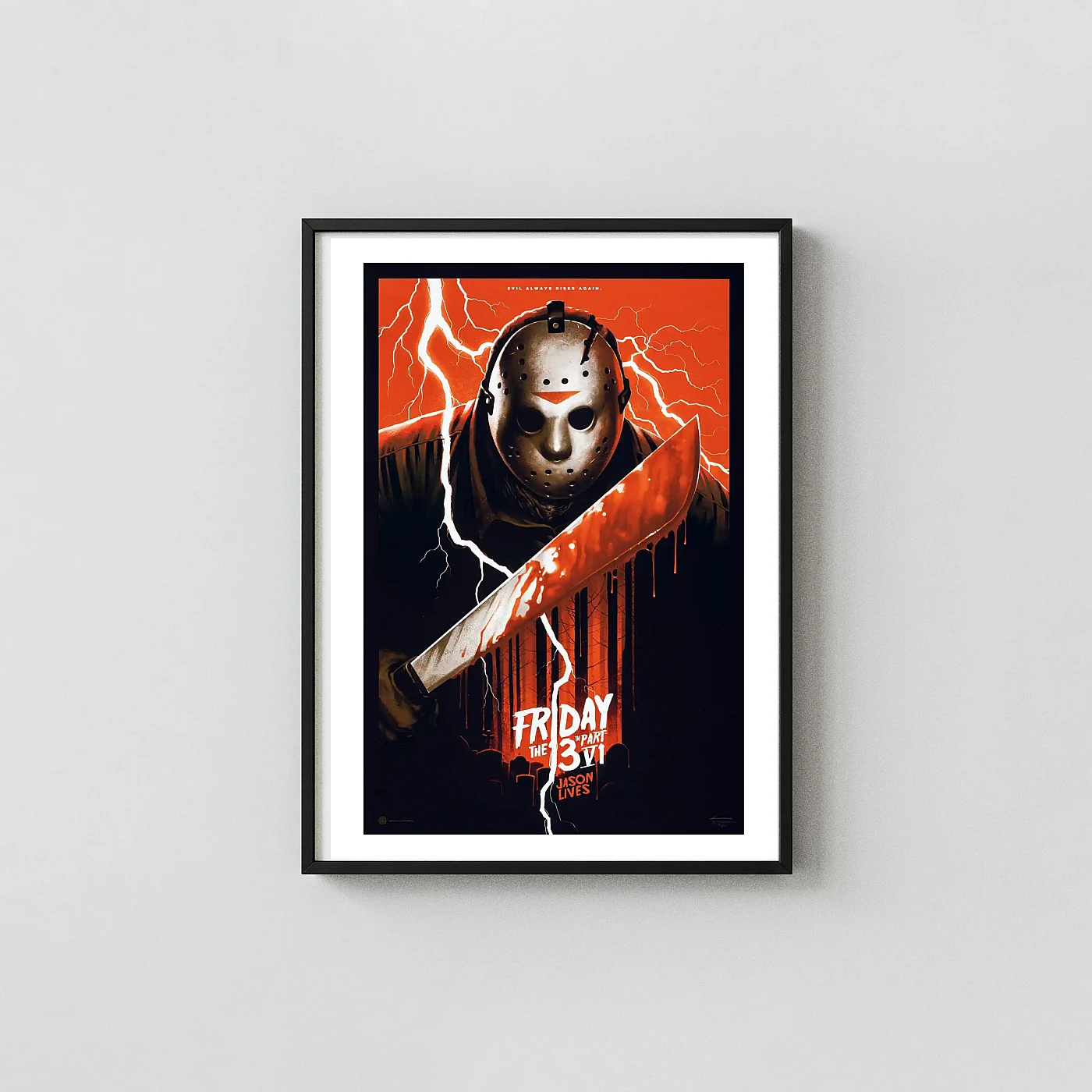 Friday The 13Th Part Vi: Jason Lives Mondo Poster | Phantom City Creative Art Print Friday The 13Th Part Vi: Jason Lives Mondo Poster | Phantom City Creative Horror Movies Posters Xe2X80X93 Portrait Frame Wall Art Mockup | Merchfuse