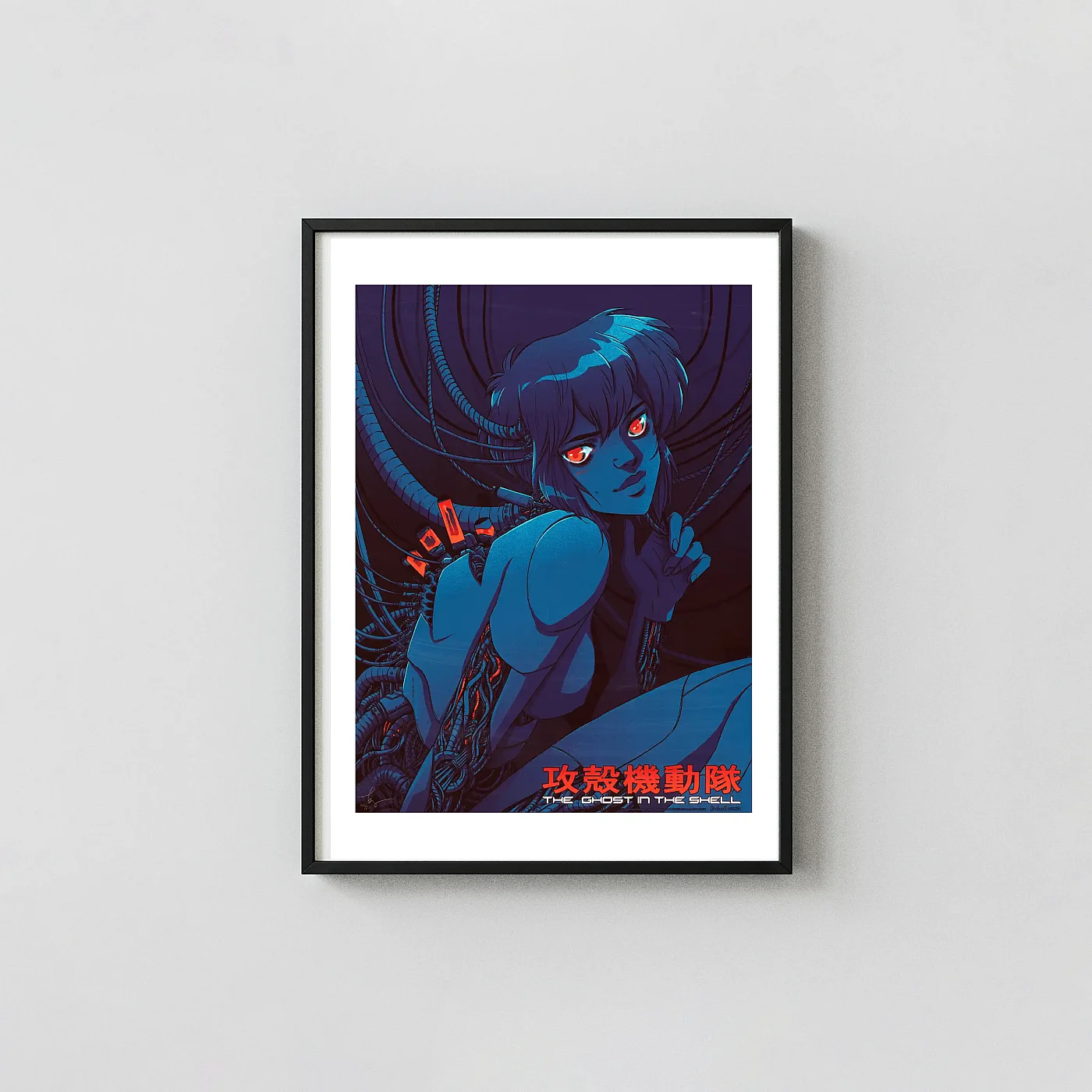 Ghost In The Shell (1995) Mondo Poster By Becky Cloonan - Major Motoko Kusanagi Cyberpunk Art Print Ghost In The Shell (1995) Mondo Poster By Becky Cloonan - Major Motoko Kusanagi Cyberpunk Horror Movies Posters Xe2X80X93 Portrait Frame Wall Art Mockup | Merchfuse