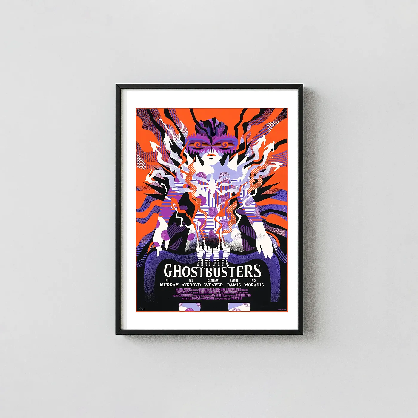 Ghostbusters Mondo Poster: 'We Buy Your Kids' Gozer Destructor Art Print Ghostbusters Mondo Poster: 'We Buy Your Kids' Gozer Destructor Horror Movies Posters Xe2X80X93 Portrait Frame Wall Art Mockup | Merchfuse