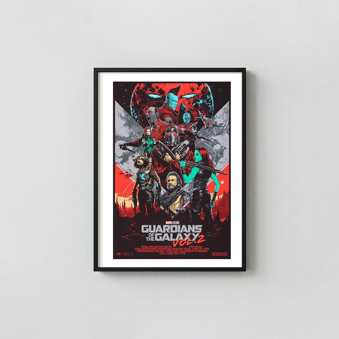 Guardians of the Galaxy Vol. 2 Mondo Style Art Poster | Star-Lord, Gamora, Rocket Raccoon Movie Posters xe2x80x93 Portrait Frame Wall Art Mockup | MerchFuse
