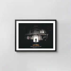 John Carpenter's Halloween (1978) Movie Poster - Phantom City Creative Horror Movies Posters xe2x80x93 Landscape Frame Wall Art Mockup | MerchFuse