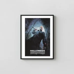 Bill Sienkiewicz Halloween 2018 Mondo Poster | Michael Myers Horror Horror Movies Posters xe2x80x93 Portrait Frame Wall Art Mockup | MerchFuse