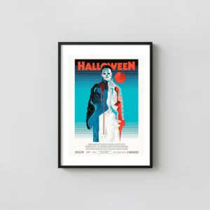 John Carpenter's Halloween Mondo Poster by We Buy Your Kids | Michael Myers Horror Movies Posters xe2x80x93 Portrait Frame Wall Art Mockup | MerchFuse
