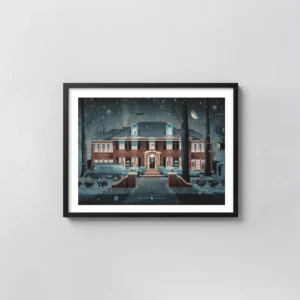 Home Alone DKNG Mondo Movie Poster | Iconic McCallister House Christmas Movie Posters xe2x80x93 Landscape Frame Wall Art Mockup | MerchFuse