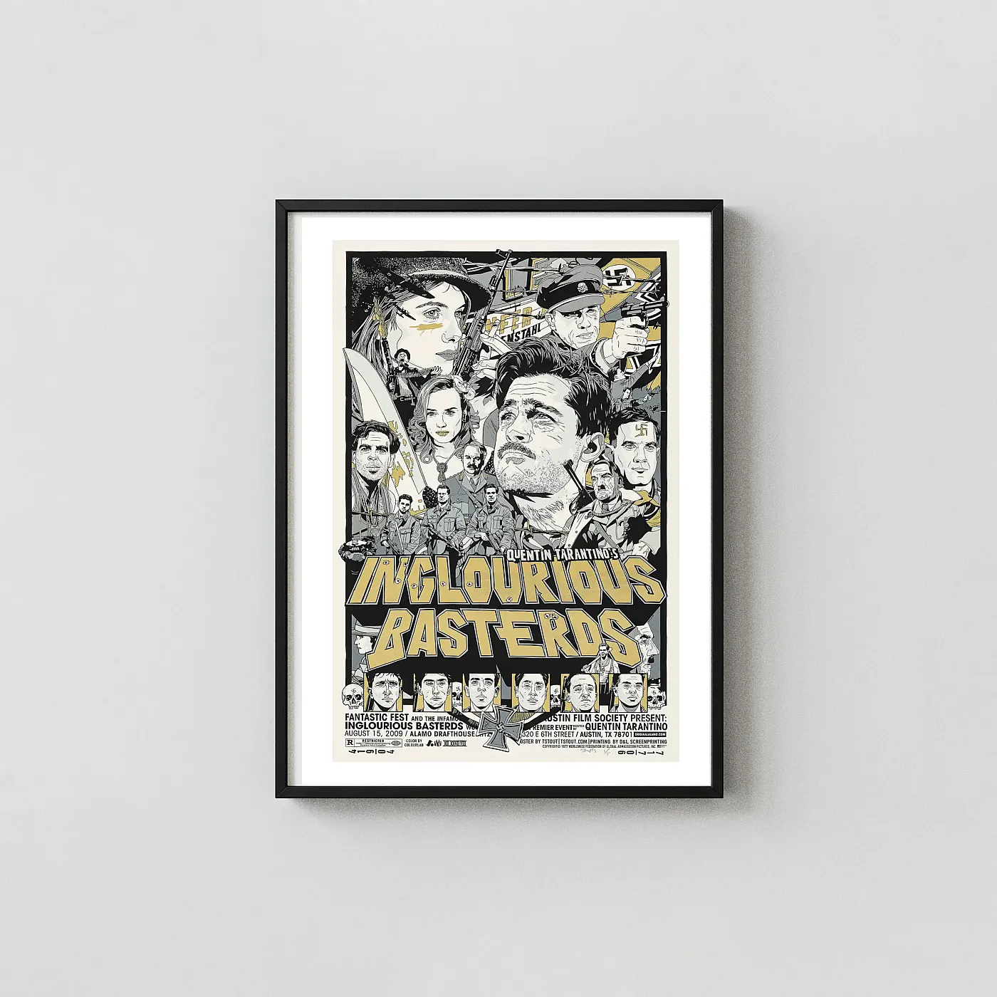 Quentin Tarantino'S Inglourious Basterds Poster - Tyler Stout Mondo Art Print Quentin Tarantino'S Inglourious Basterds Poster - Tyler Stout Mondo Inglourious Basterds Movie Posters Xe2X80X93 Portrait Frame Wall Art Mockup | Merchfuse