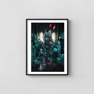 Stephen King's It Pennywise Clown Horde Poster by Juan Carlos Ruiz Burgos Movie Posters xe2x80x93 Portrait Frame Wall Art Mockup | MerchFuse