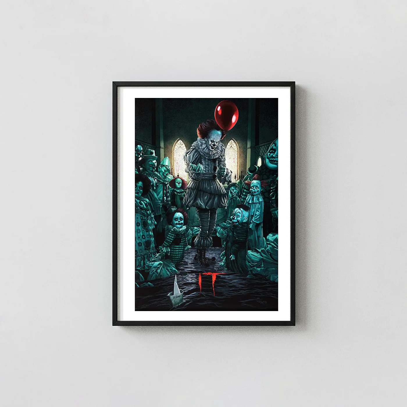 Stephen King'S It Pennywise Clown Horde Poster By Juan Carlos Ruiz Burgos Stephen King'S It Pennywise Clown Horde Poster By Juan Carlos Ruiz Burgos Movie Posters Xe2X80X93 Portrait Frame Wall Art Mockup | Merchfuse