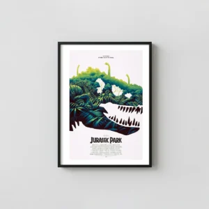 Phantom City Creative Jurassic Park Poster - Mondo Alternative Movie Jurassic Park Movie Posters xe2x80x93 Portrait Frame Wall Art Mockup | MerchFuse
