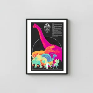 Jurassic Park Spotter's Guide to Dinosaurs Poster | Matt Taylor Mondo Jurassic Park Movie Posters xe2x80x93 Portrait Frame Wall Art Mockup | MerchFuse