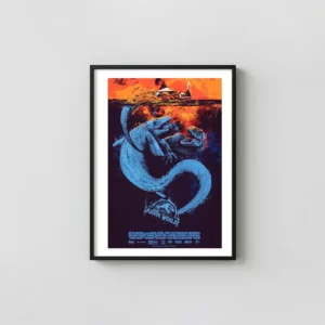 Jurassic World: Shan Jiang Mondo Exclusive Poster | Mosasaurus vs. Indominus Rex Art Jurassic Park Movie Posters xe2x80x93 Portrait Frame Wall Art Mockup | MerchFuse