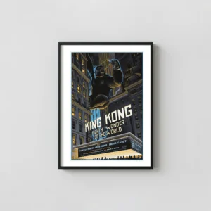 King Kong Laurent Durieux Mondo Poster Print: Eighth Wonder of the World Art King Kong Movie Posters xe2x80x93 Portrait Frame Wall Art Mockup | MerchFuse
