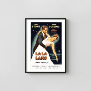 La La Land Movie Poster | Ryan Gosling & Emma Stone Vintage Dance Art by Alexey Kot Movie Posters xe2x80x93 Portrait Frame Wall Art Mockup | MerchFuse