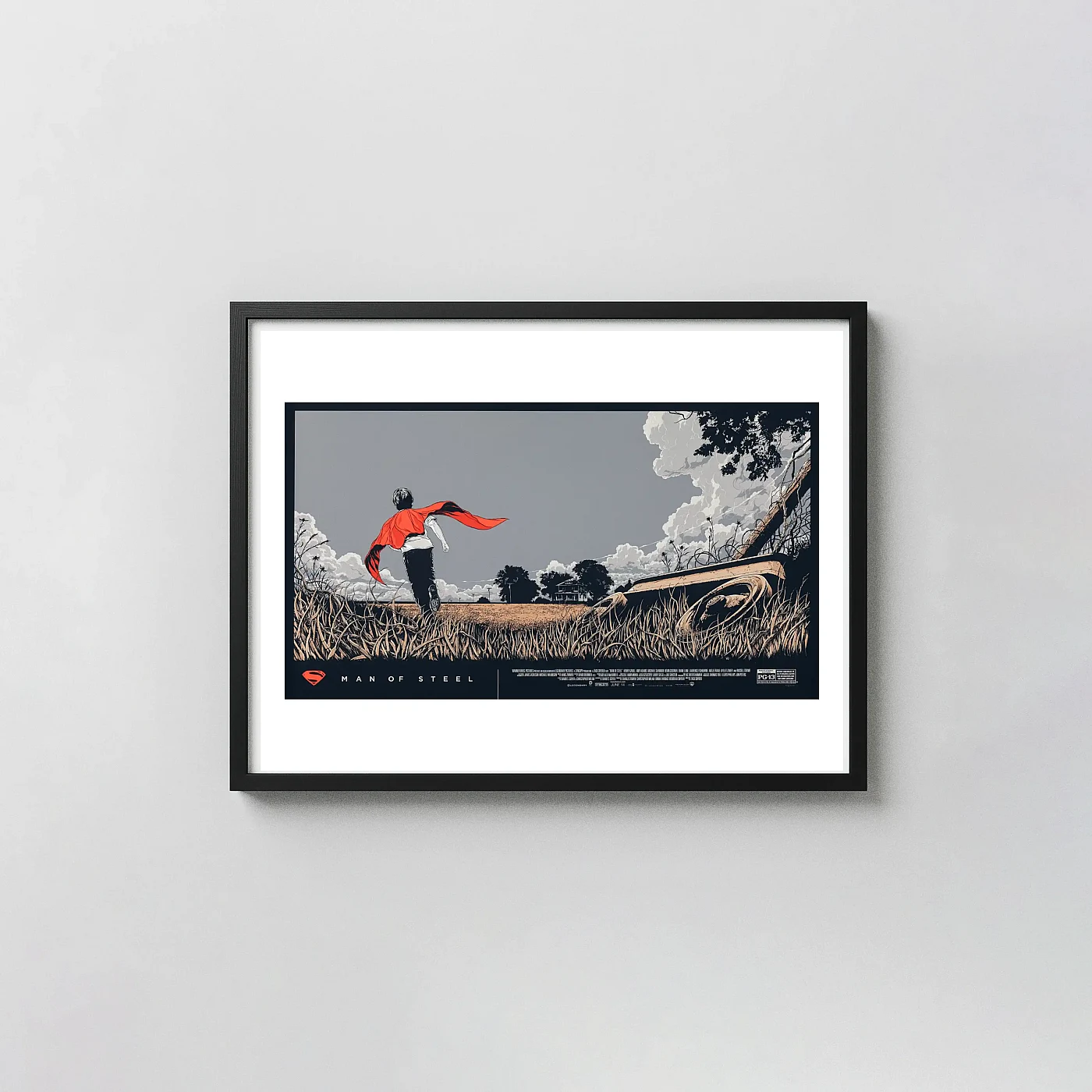 Man of Steel Movie Poster by Ken Taylor - Official Mondo Screen Print Art Action & Adventure Movie Posters xe2x80x93 Landscape Frame Wall Art Mockup | MerchFuse