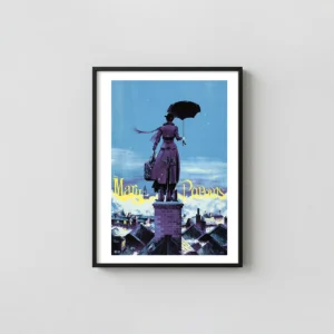 Mary Poppins Mondo Poster by Marc Aspinall | London Rooftops Movie Posters xe2x80x93 Portrait Frame Wall Art Mockup | MerchFuse