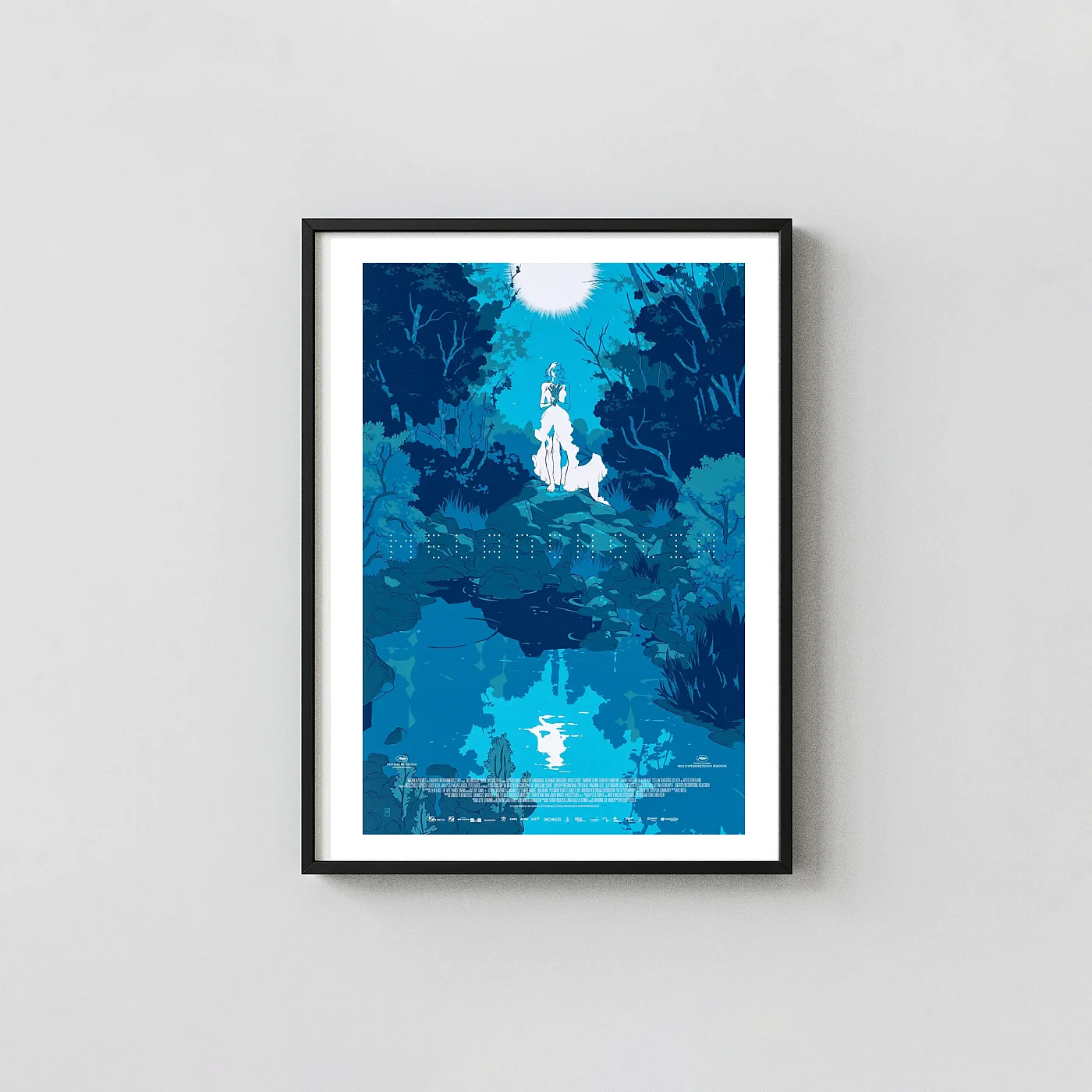 Melancholia Movie Poster by Tomer Hanuka (Mondo Print) | Dark Blue Art Movie Posters xe2x80x93 Portrait Frame Wall Art Mockup | MerchFuse