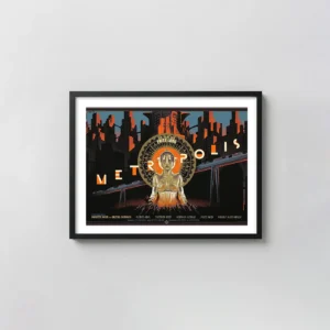 Metropolis Movie Poster by Laurent Durieux | Classic Sci-Fi Art Deco Screen Movie Posters xe2x80x93 Landscape Frame Wall Art Mockup | MerchFuse