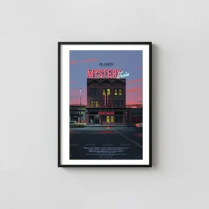 Jim Jarmusch's Mystery Train Mondo Poster by Laurent Durieux | Arcade Hotel Movie Posters xe2x80x93 Portrait Frame Wall Art Mockup | MerchFuse
