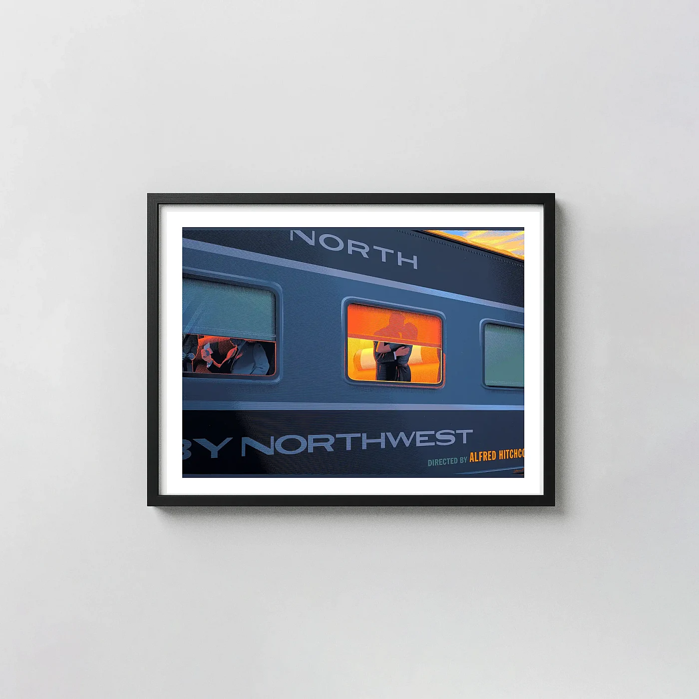 Laurent Durieux North by Northwest Mondo Poster | Alfred Hitchcock Classic Film Movie Posters xe2x80x93 Landscape Frame Wall Art Mockup | MerchFuse