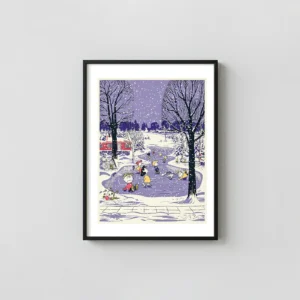 Peanuts Winter Scene Poster by Chris Thornley | Charlie Brown Ice Skating Movie Posters xe2x80x93 Portrait Frame Wall Art Mockup | MerchFuse