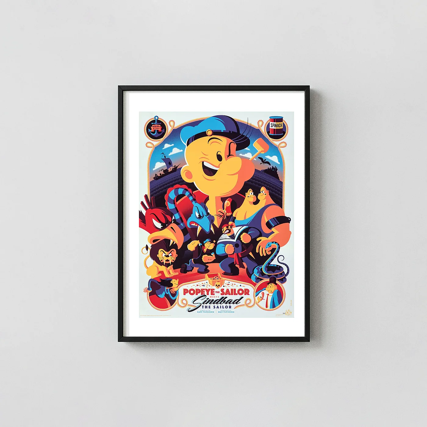 Popeye Meets Sindbad The Sailor Poster By Tom Whalen - Classic Cartoon Art Print Popeye Meets Sindbad The Sailor Poster By Tom Whalen - Classic Cartoon Movie Posters Xe2X80X93 Portrait Frame Wall Art Mockup | Merchfuse