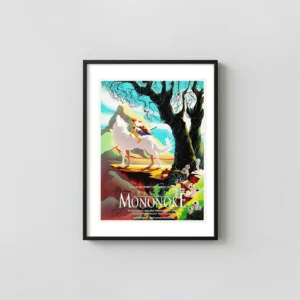 Princess Mononoke Art Poster by Joshua Budich | Studio Ghibli Fantasy Movie Posters xe2x80x93 Portrait Frame Wall Art Mockup | MerchFuse