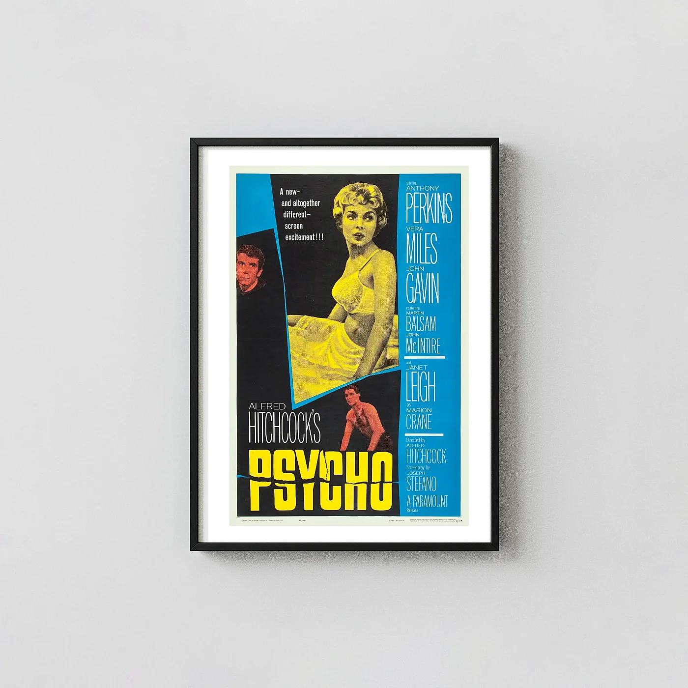 Alfred Hitchcock's Psycho 1960 Original Movie Poster | Vintage Horror Film Art Horror Movies Posters xe2x80x93 Portrait Frame Wall Art Mockup | MerchFuse