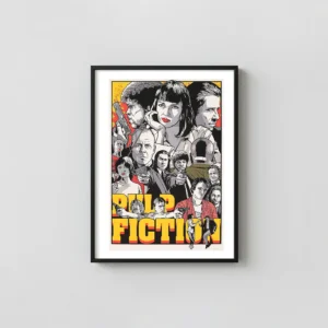 Pulp Fiction Poster by Joshua Budich | Iconic Movie Montage Movie Posters xe2x80x93 Portrait Frame Wall Art Mockup | MerchFuse