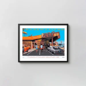 Pulp Fiction Poster - Laurent Durieux Alternate Movie Art - Mondo Style Diner Scene Movie Posters xe2x80x93 Landscape Frame Wall Art Mockup | MerchFuse