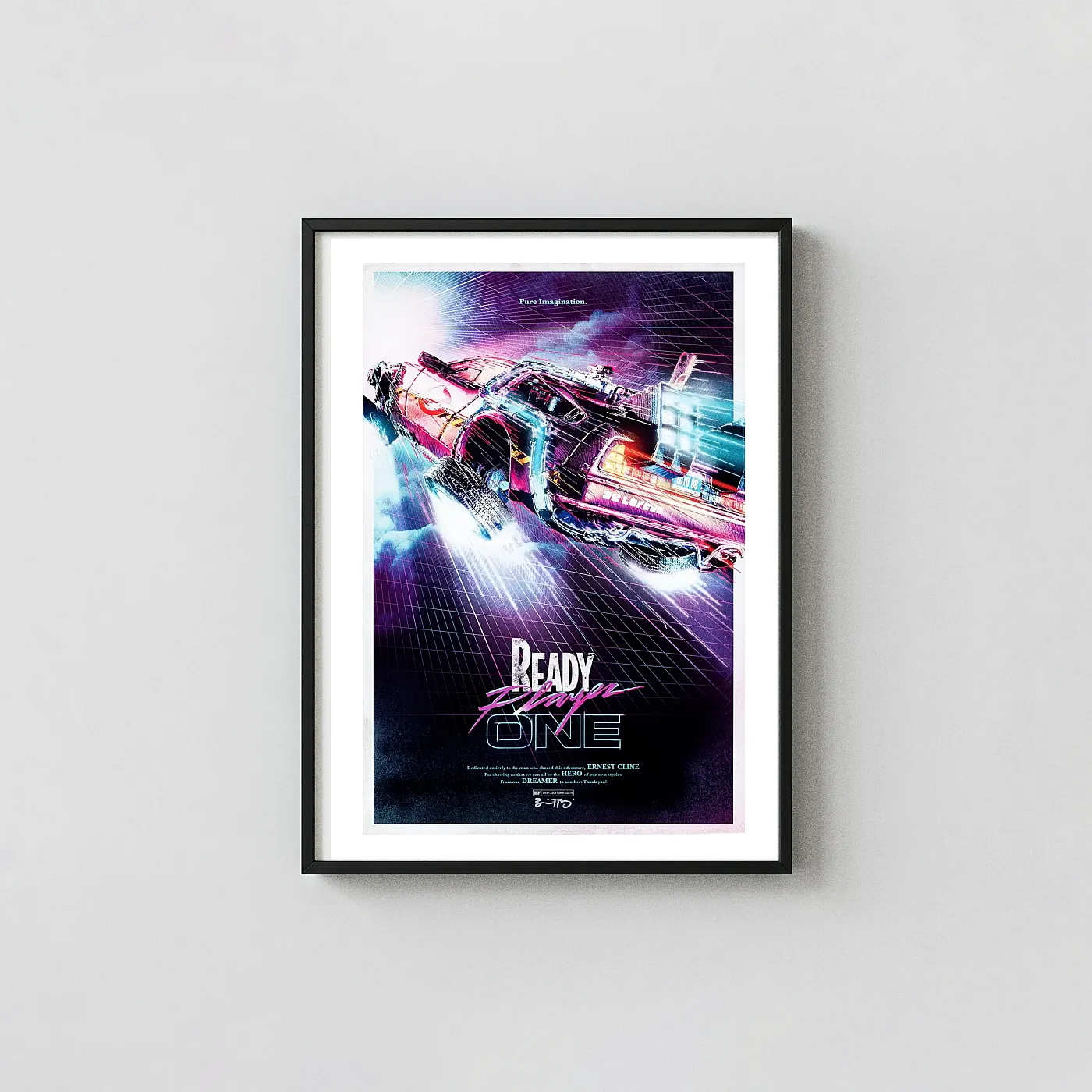 Ready Player One Delorean Poster | Brian Jack Farris Retro Synthwave Art Print Ready Player One Delorean Poster | Brian Jack Farris Retro Synthwave Movie Posters Xe2X80X93 Portrait Frame Wall Art Mockup | Merchfuse
