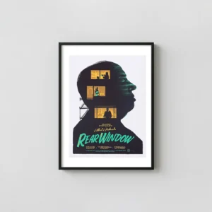 Alfred Hitchcock's Rear Window Mondo Poster by Gary Pullin (1954 Thriller Art) Movie Posters xe2x80x93 Portrait Frame Wall Art Mockup | MerchFuse