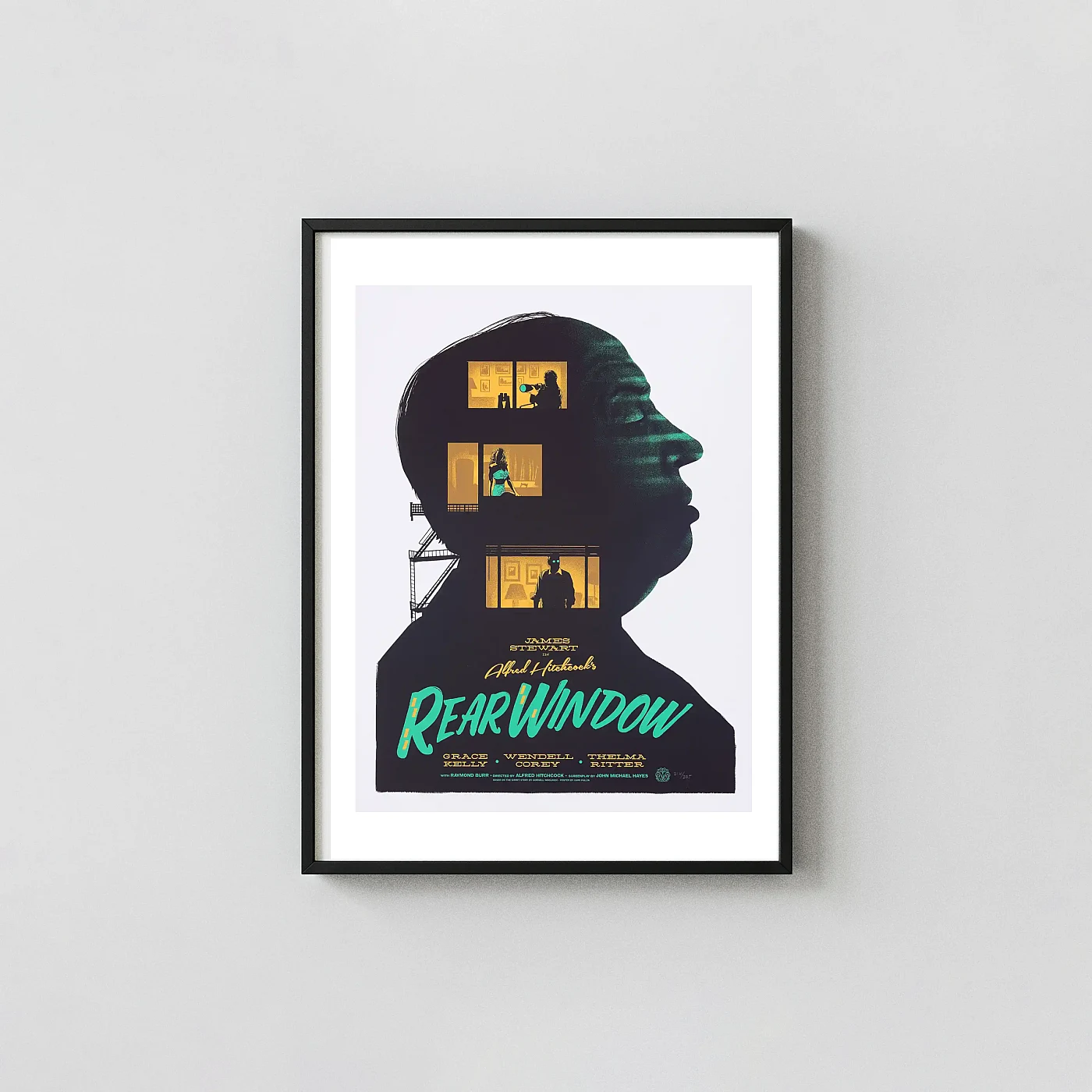 Alfred Hitchcock'S Rear Window Mondo Poster By Gary Pullin (1954 Thriller Art) Alfred Hitchcock'S Rear Window Mondo Poster By Gary Pullin (1954 Thriller Art) Movie Posters Xe2X80X93 Portrait Frame Wall Art Mockup | Merchfuse