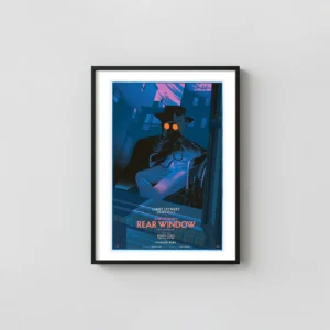 Alfred Hitchcock's Rear Window Mondo Poster by Laurent Durieux | Classic Thriller Movie Art Movie Posters xe2x80x93 Portrait Frame Wall Art Mockup | MerchFuse