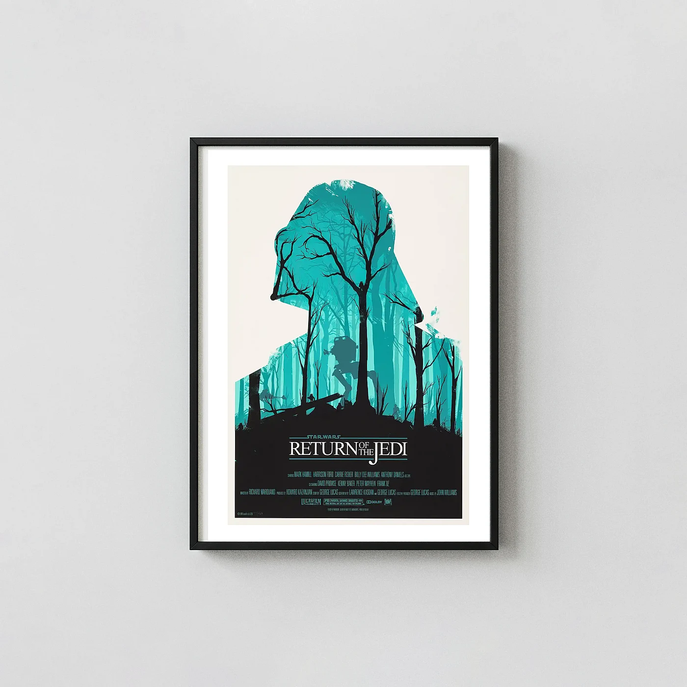 Return of the Jedi Poster: Olly Moss Vader – Endor Forest Minimalist Movie Posters xe2x80x93 Portrait Frame Wall Art Mockup | MerchFuse