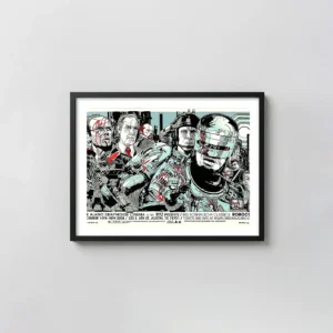 Tyler Stout RoboCop Mondo Poster - Classic Sci-Fi Movie Movie Posters xe2x80x93 Landscape Frame Wall Art Mockup | MerchFuse