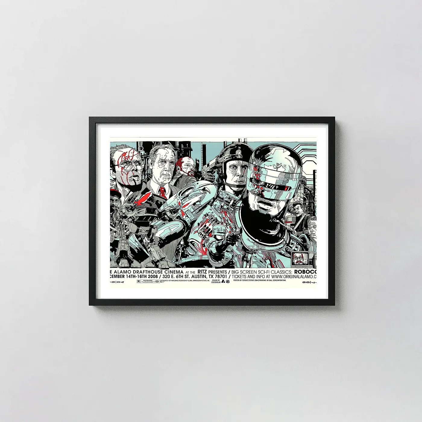 Tyler Stout RoboCop Mondo Poster - Classic Sci-Fi Movie Movie Posters xe2x80x93 Landscape Frame Wall Art Mockup | MerchFuse