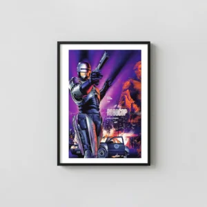 Martin Ansin RoboCop Mondo Poster (1987 Film) - Neon Detroit Cyberpunk Movie Posters xe2x80x93 Portrait Frame Wall Art Mockup | MerchFuse