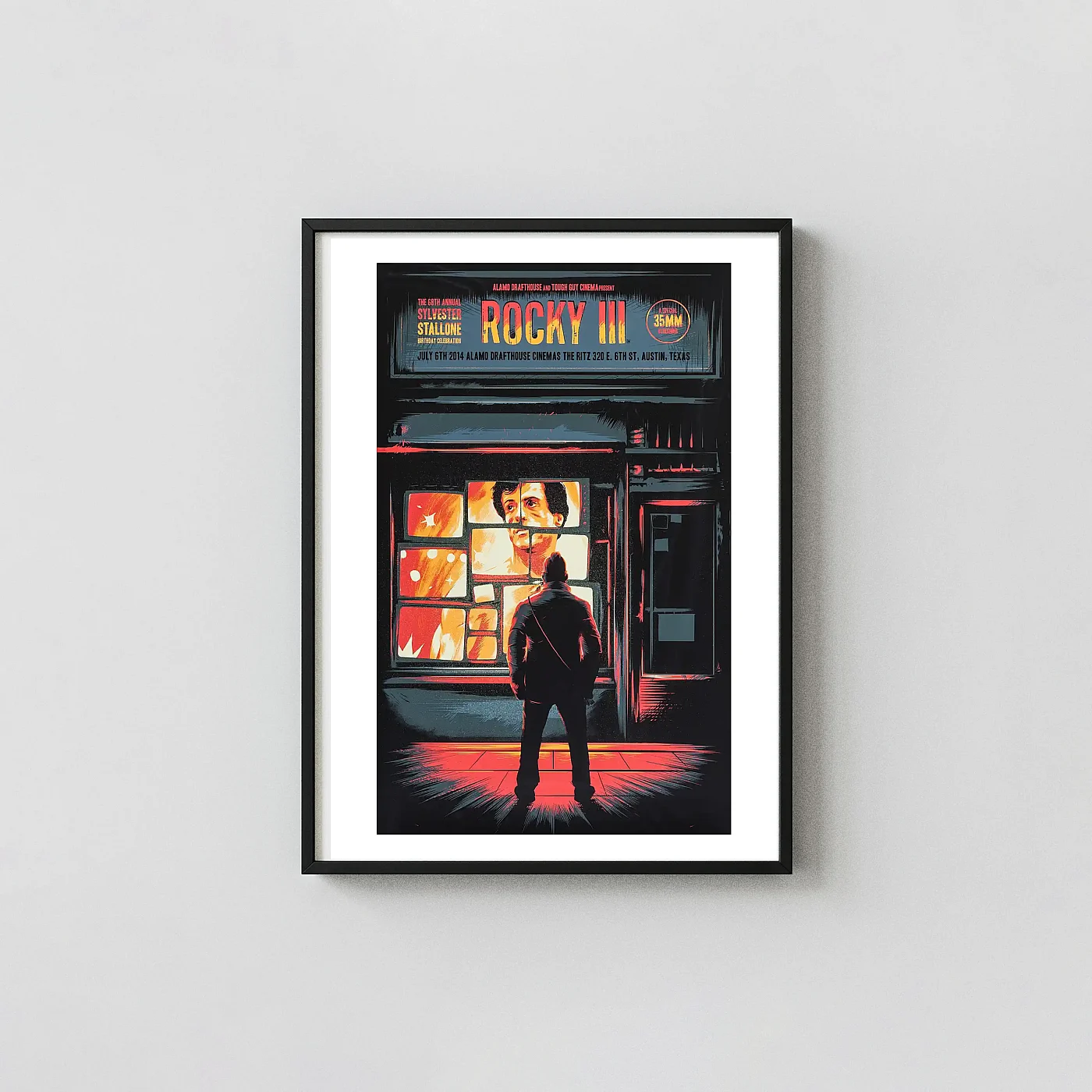 Matt Taylor'S Rocky Iii Mondo Poster | Sylvester Stallone Retrospective Art Print Matt Taylor'S Rocky Iii Mondo Poster | Sylvester Stallone Retrospective Movie Posters Xe2X80X93 Portrait Frame Wall Art Mockup | Merchfuse