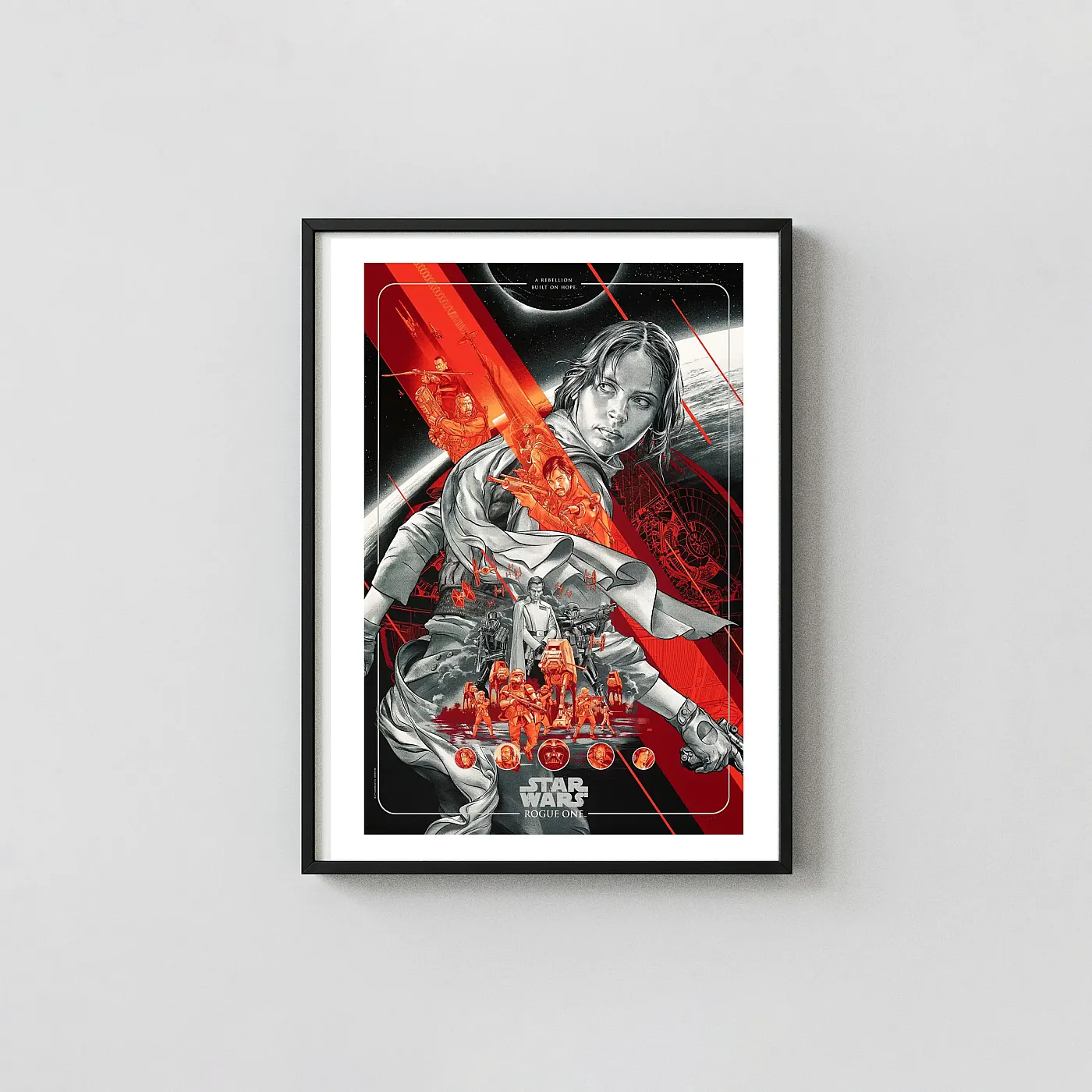 Rogue One Poster: Jyn Erso Rebellion Art – Mondo Illustrated Movie Posters xe2x80x93 Portrait Frame Wall Art Mockup | MerchFuse