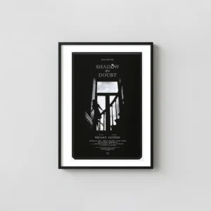Shadow of a Doubt Poster | Alan Hynes Mondo Art Print | Alfred Hitchcock Classic Thriller Movie Posters xe2x80x93 Portrait Frame Wall Art Mockup | MerchFuse