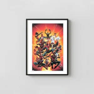 Spider-Geddon Team Poster by Jorge Molina | Epic Spider-Verse Comic Movie Posters xe2x80x93 Portrait Frame Wall Art Mockup | MerchFuse