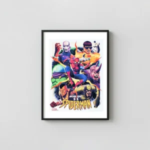 Marvel Spider-Man vs. The Insidious Six Comic Art Print by Tom Walker Horror Movies Posters xe2x80x93 Portrait Frame Wall Art Mockup | MerchFuse