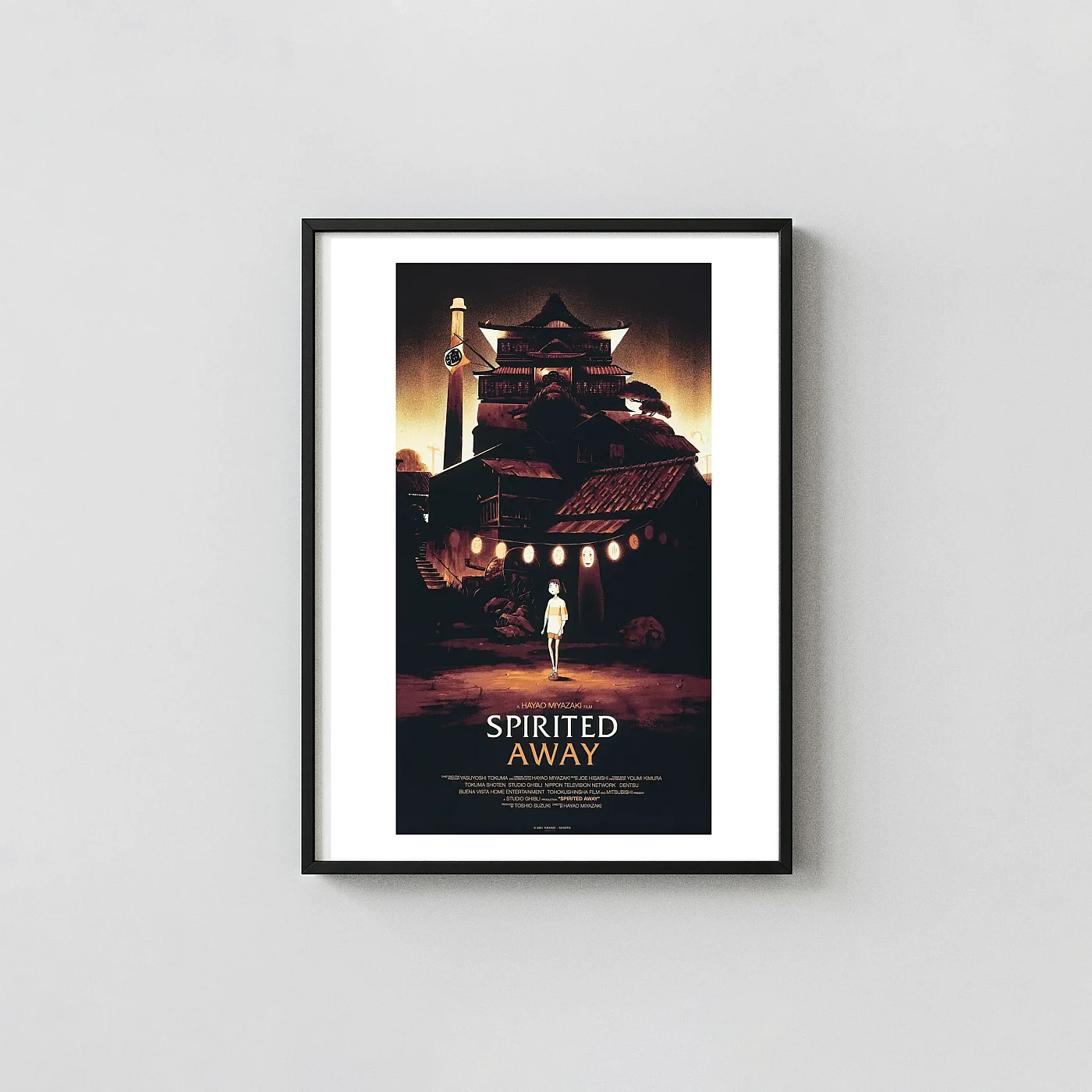 Spirited Away Olly Moss Mondo Poster | Studio Ghibli Chihiro And Bathhouse Art Print Spirited Away Olly Moss Mondo Poster | Studio Ghibli Chihiro And Bathhouse Movie Posters Xe2X80X93 Portrait Frame Wall Art Mockup | Merchfuse